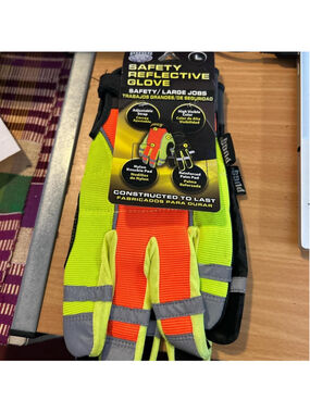 Pugs Neon orange and green safety gloves Size large